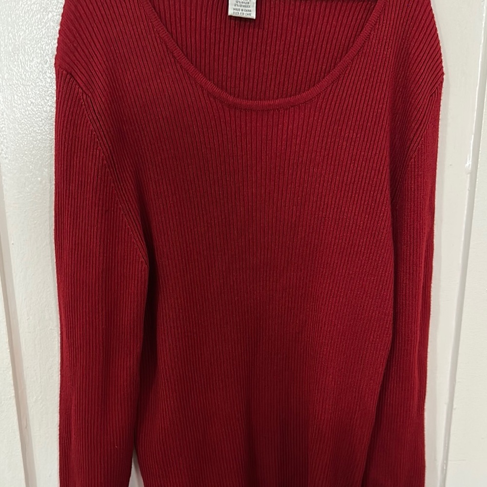 Red Ribbed Knit Crew Neck Sweater